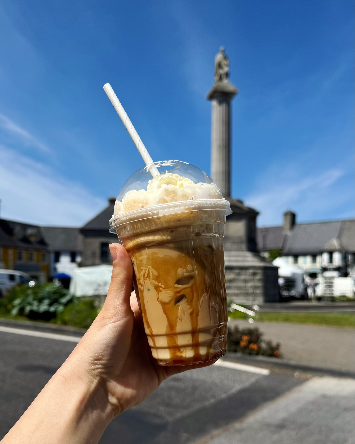 Iced coffee enjoyed in Westport town centre